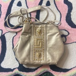 Vintage leather Greek bucket bag